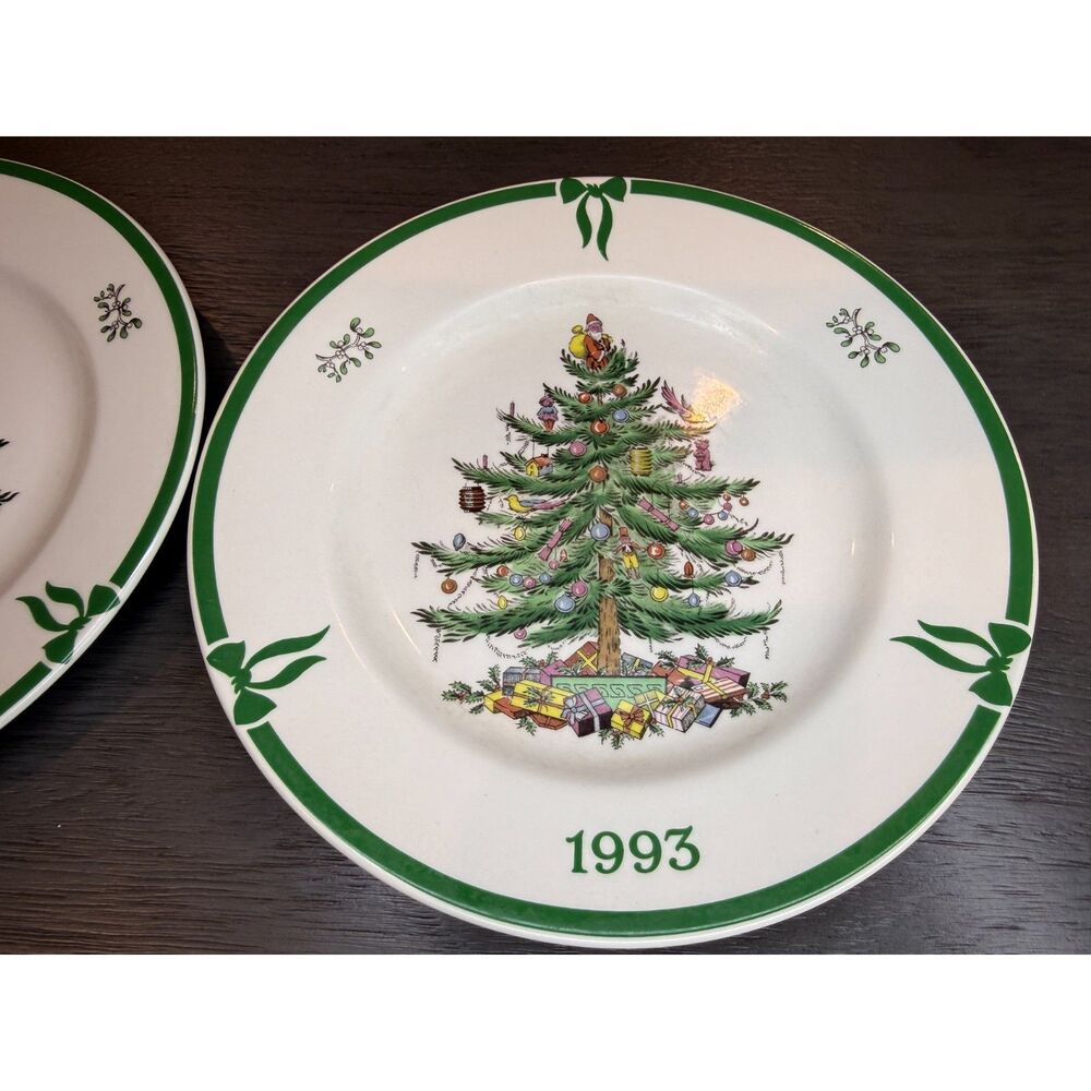 Spode Christmas Tree Year Plates 1993 1994 England Vintage Collector Set of 2